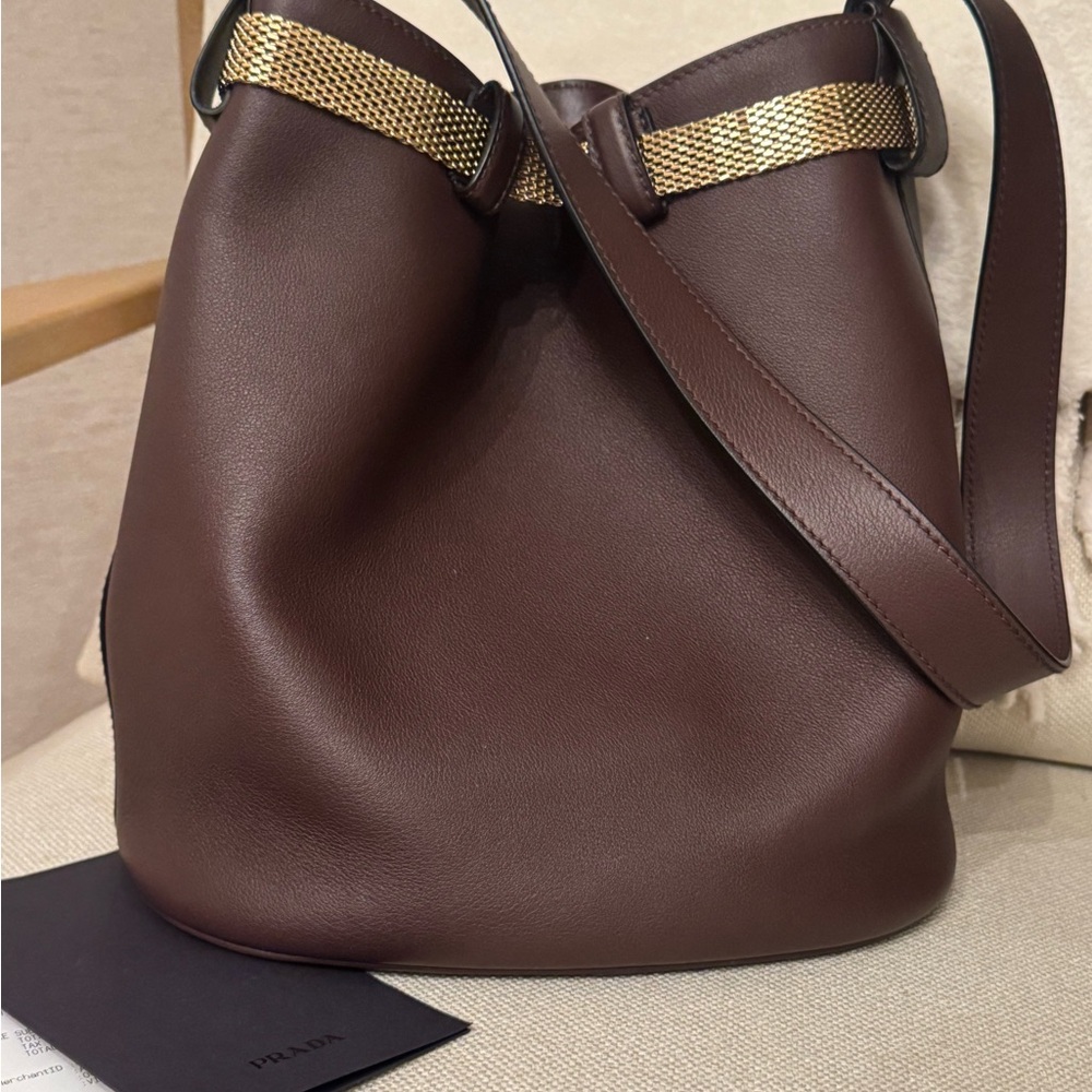 Prada Dark Brown Shoulder belt bag with Gold mesh Chain Runway - Picture 2 of 8